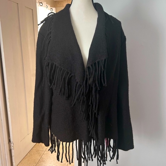 Lisa international Jackets & Blazers - Wool Black Fringe Coat